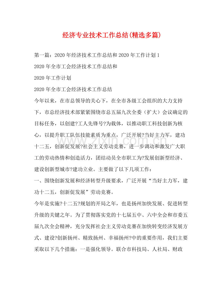 经济专业技术工作总结多篇).docx_第1页