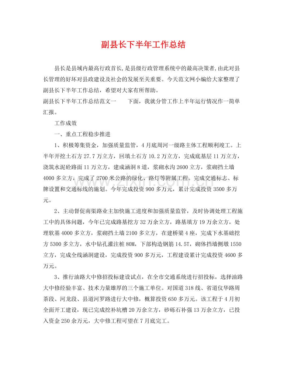 副县长下半年工作总结 .docx_第1页