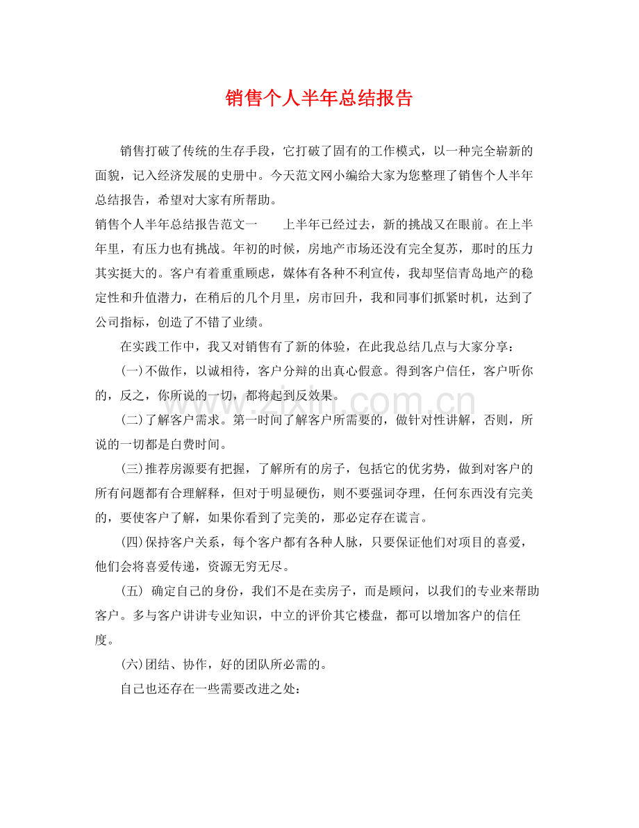 销售个人半年总结报告 .docx_第1页