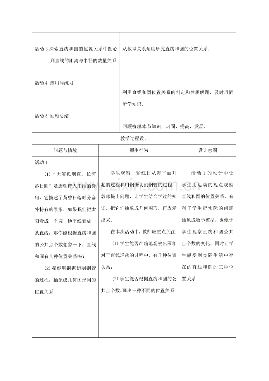 山东省淄博市高青县第三中学九年级数学上册 24.2.2 与圆有关的位置关系——直线和圆的位置关系教案 新人教版.doc_第2页