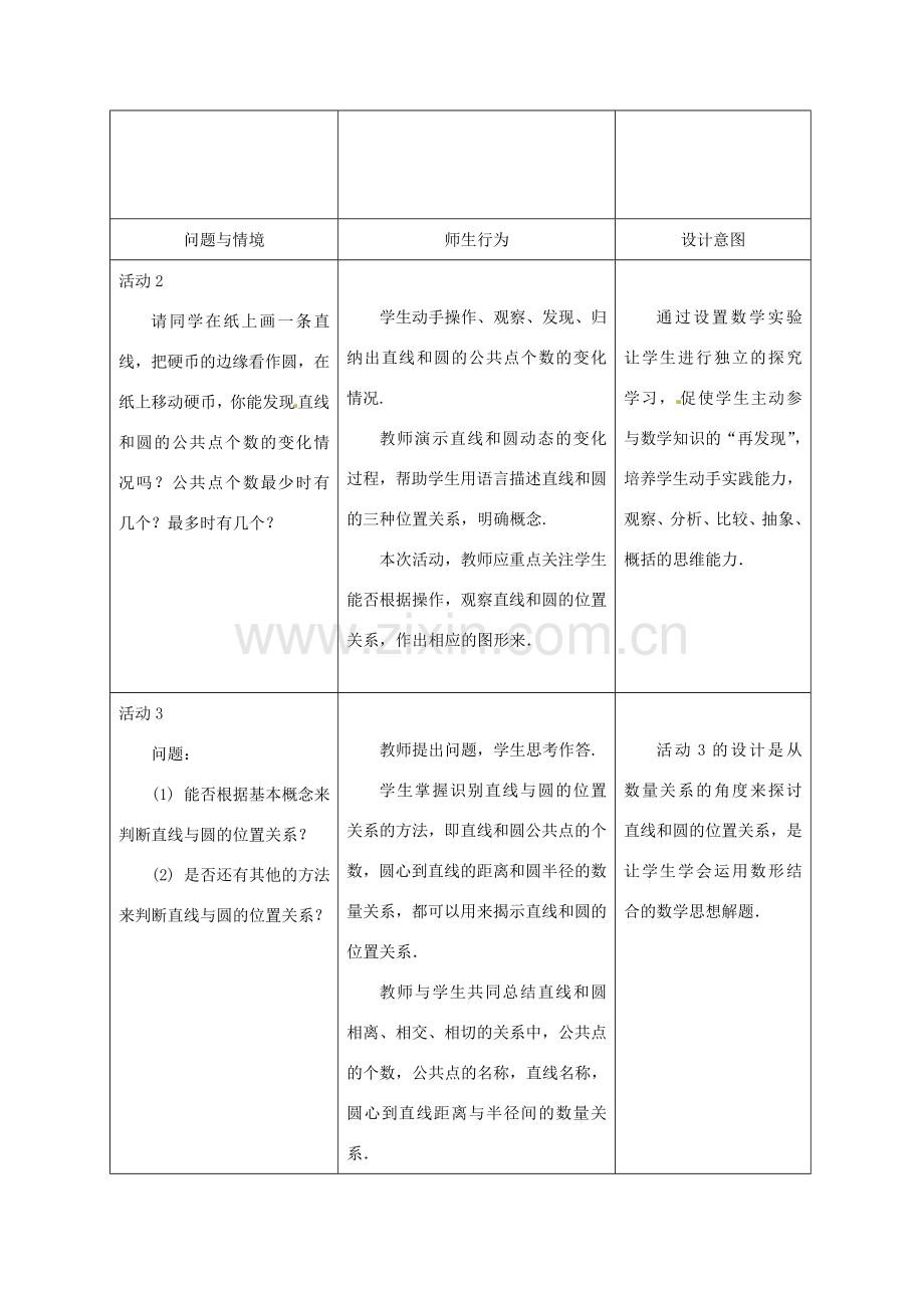 山东省淄博市高青县第三中学九年级数学上册 24.2.2 与圆有关的位置关系——直线和圆的位置关系教案 新人教版.doc_第3页