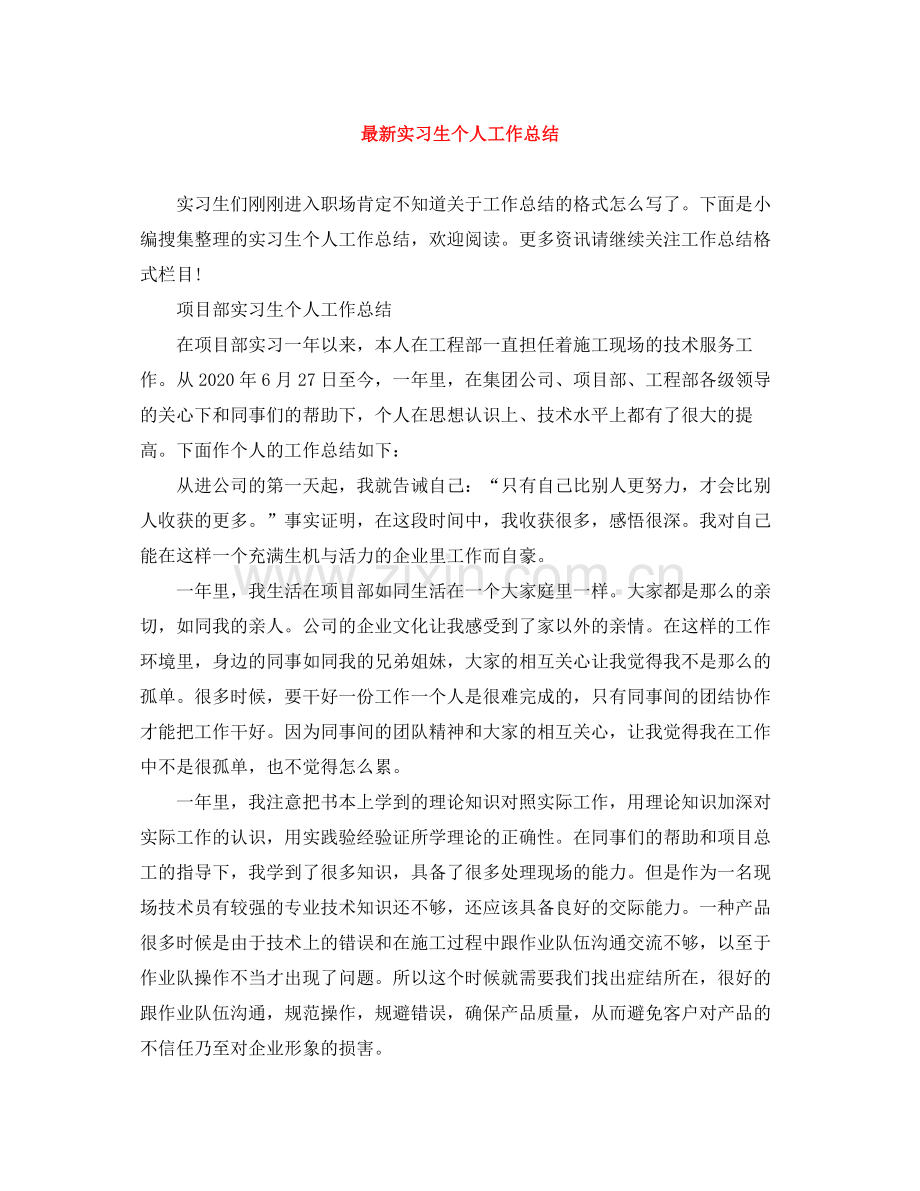 实习生个人工作总结.docx_第1页