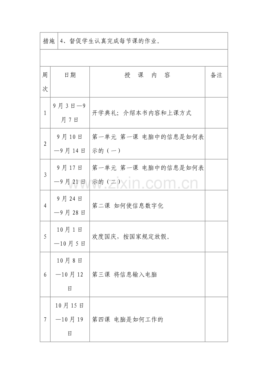 2018—2019学年度第一学期初一年级信息技术教学工作计划表.doc_第2页