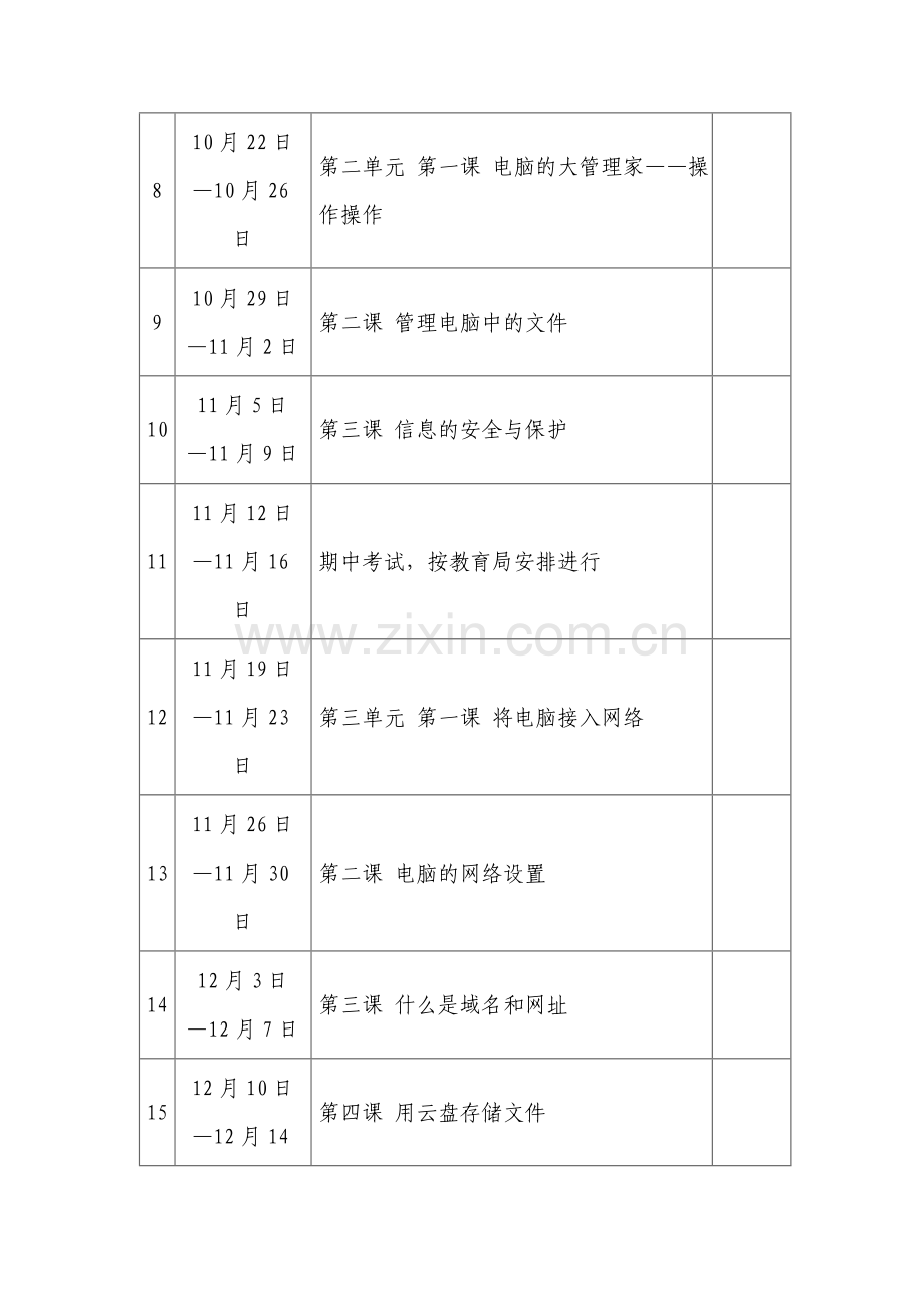 2018—2019学年度第一学期初一年级信息技术教学工作计划表.doc_第3页