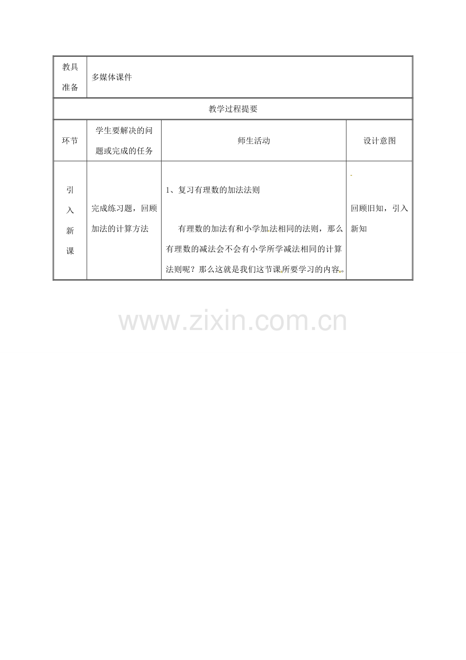 湖南省益阳市资阳区迎丰桥镇七年级数学上册 第一章 有理数 1.3 有理数的加减法 1.3.2 有理数的减法（第1课时）教案 （新版）新人教版-（新版）新人教版初中七年级上册数学教案.doc_第2页