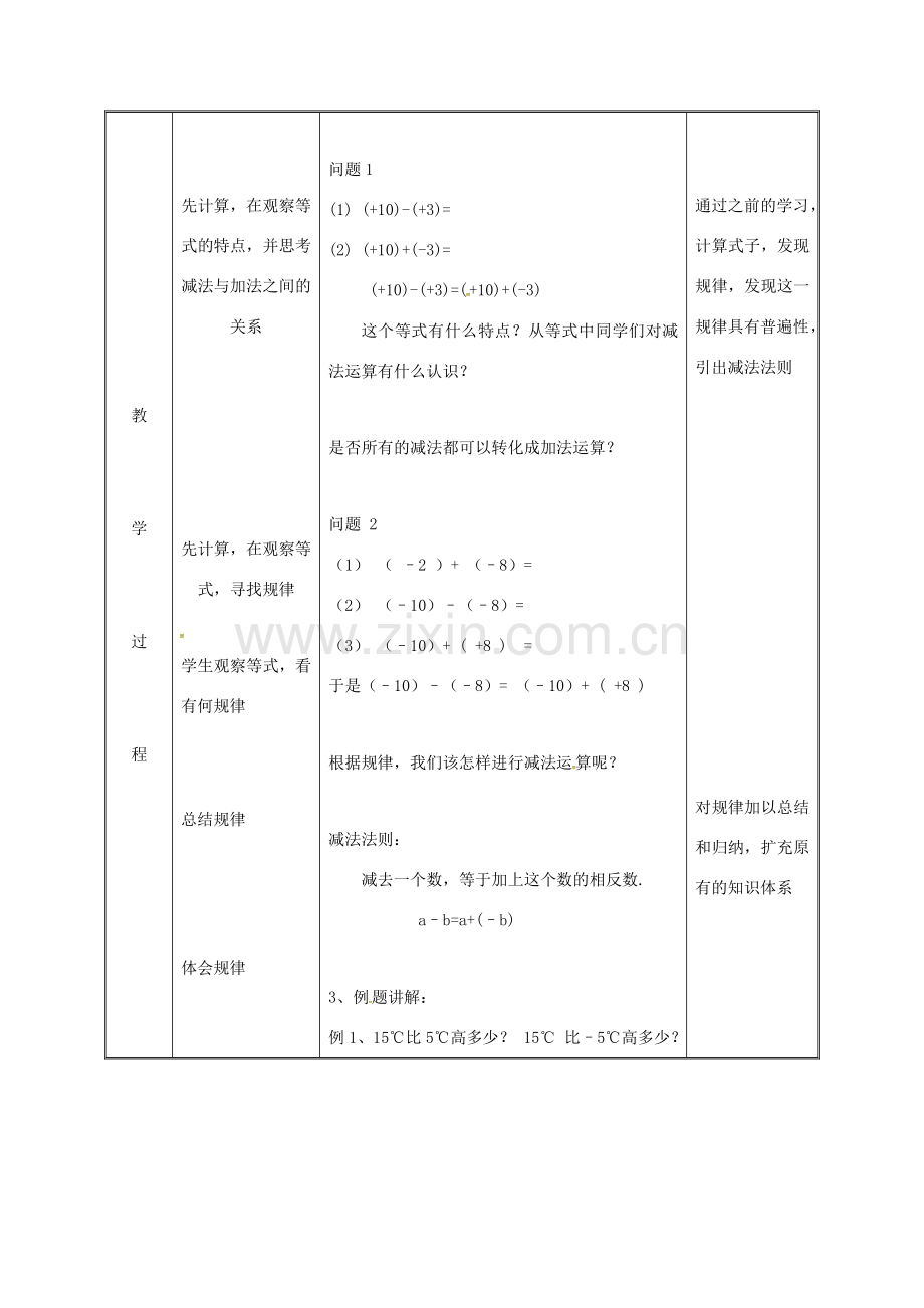 湖南省益阳市资阳区迎丰桥镇七年级数学上册 第一章 有理数 1.3 有理数的加减法 1.3.2 有理数的减法（第1课时）教案 （新版）新人教版-（新版）新人教版初中七年级上册数学教案.doc_第3页