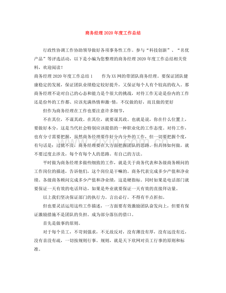 商务经理年度工作总结.docx_第1页