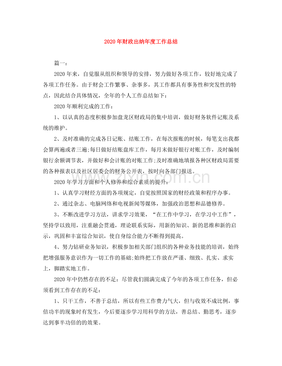 2020年财政出纳年度工作总结.docx_第1页