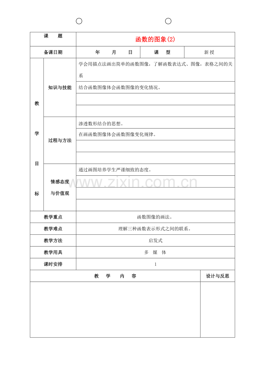 八年级数学下册 19.1.2 函数的图象教案2 （新版）新人教版-（新版）新人教版初中八年级下册数学教案.doc_第1页