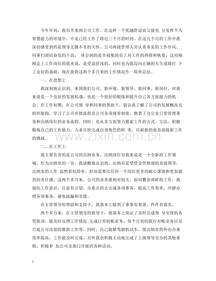 出纳试用期转正工作总结范文.docx_第2页