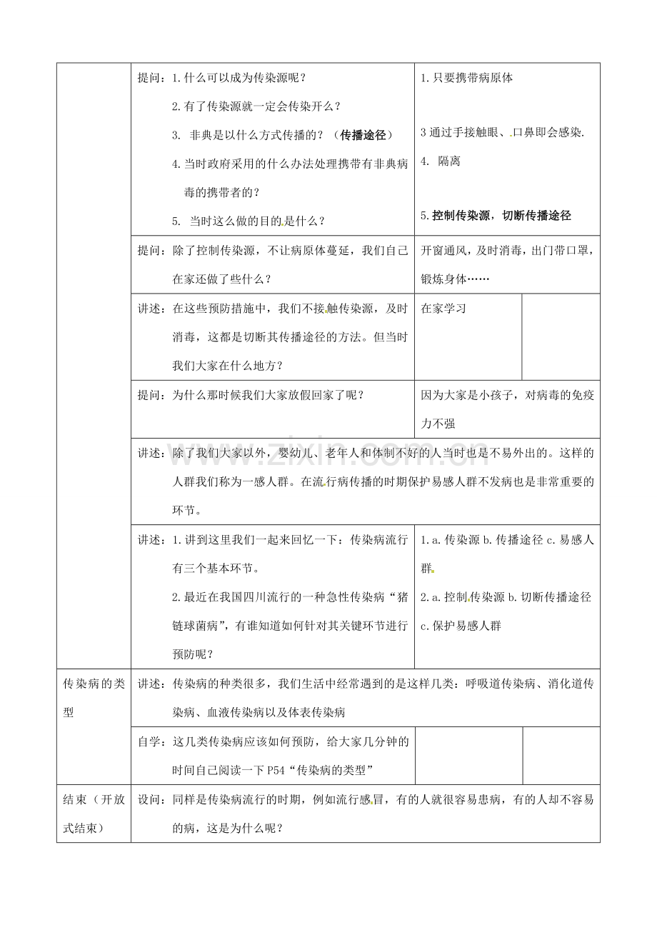 八年级生物下册 8.1.1 传染病及其预防教案2 新人教版.doc_第3页