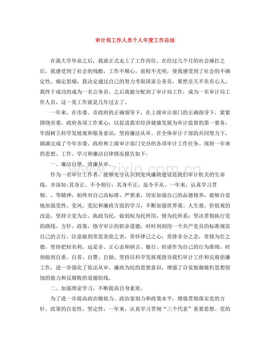 审计局工作人员个人年度工作总结.docx_第1页