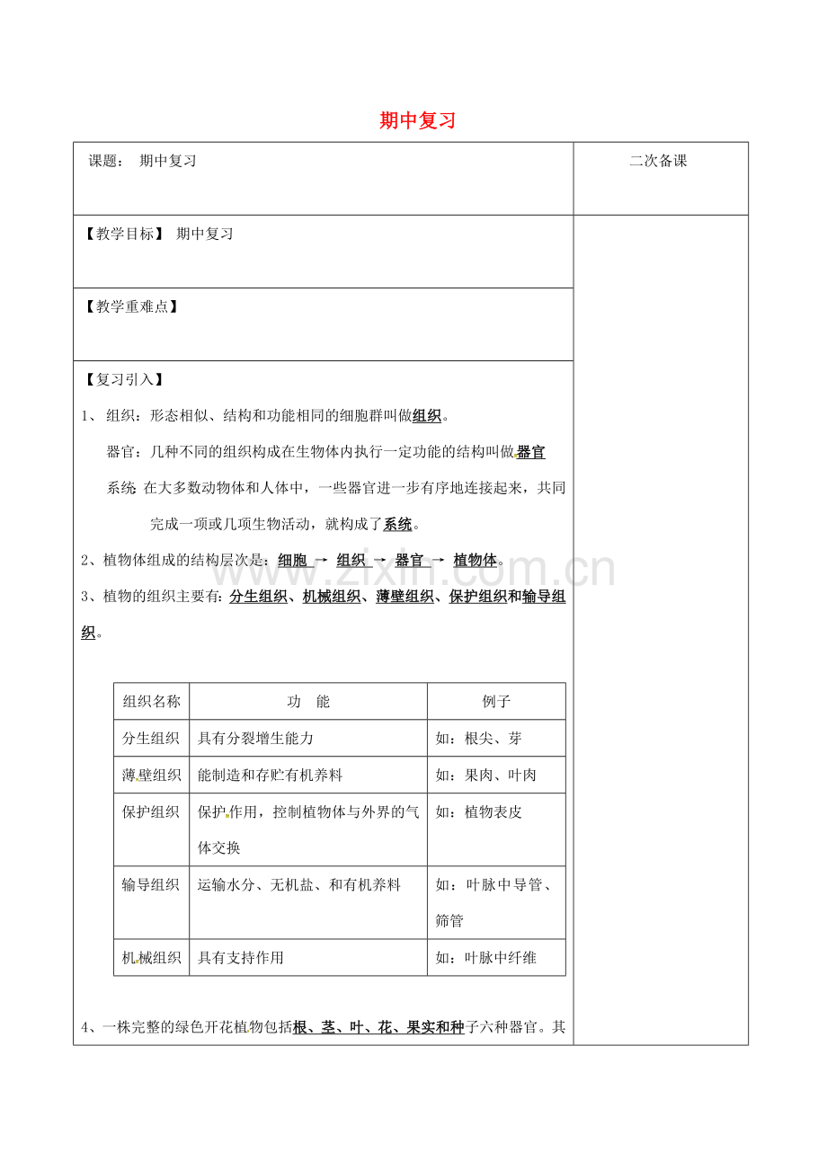 江苏省泗洪县七年级生物下册 期中复习教案1 （新版）苏科版-（新版）苏科版初中七年级下册生物教案.doc_第1页