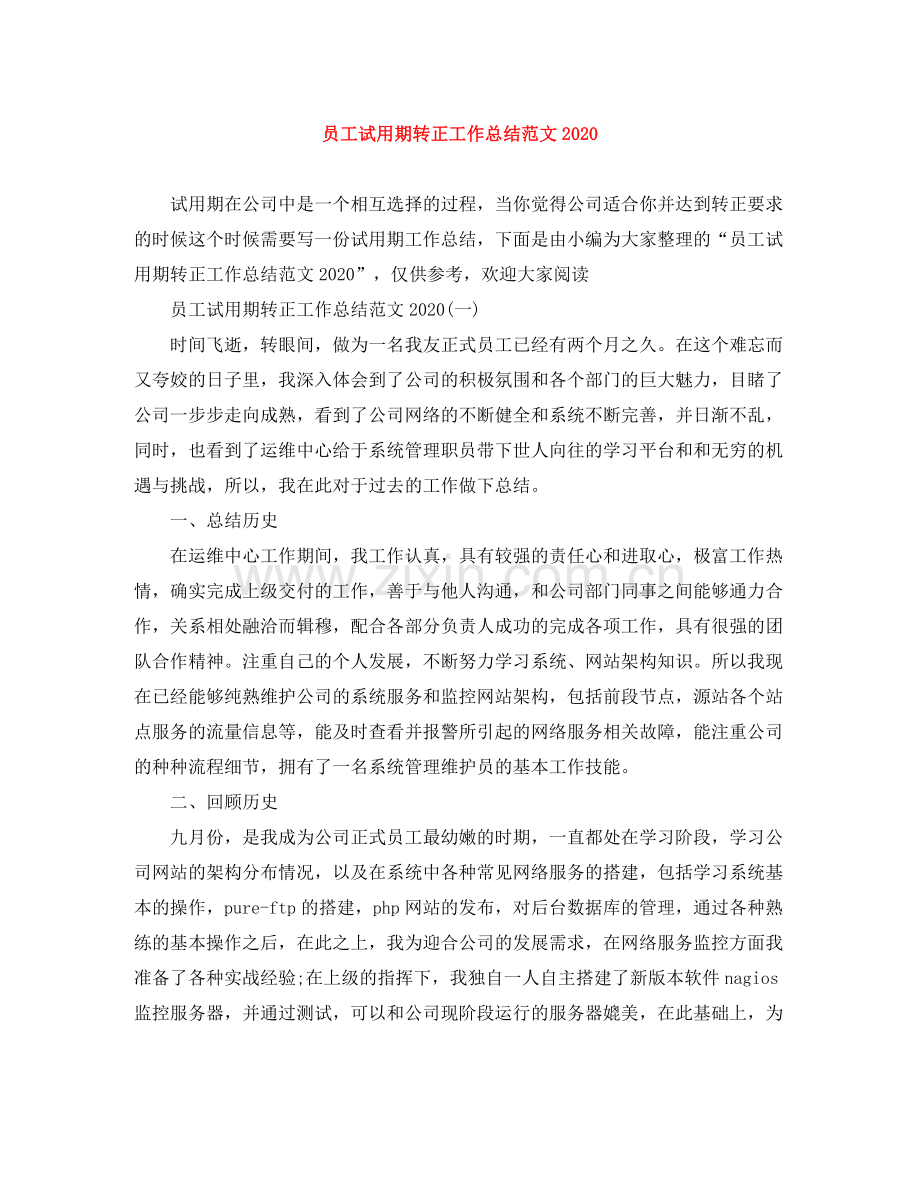 员工试用期转正工作总结范文.docx_第1页