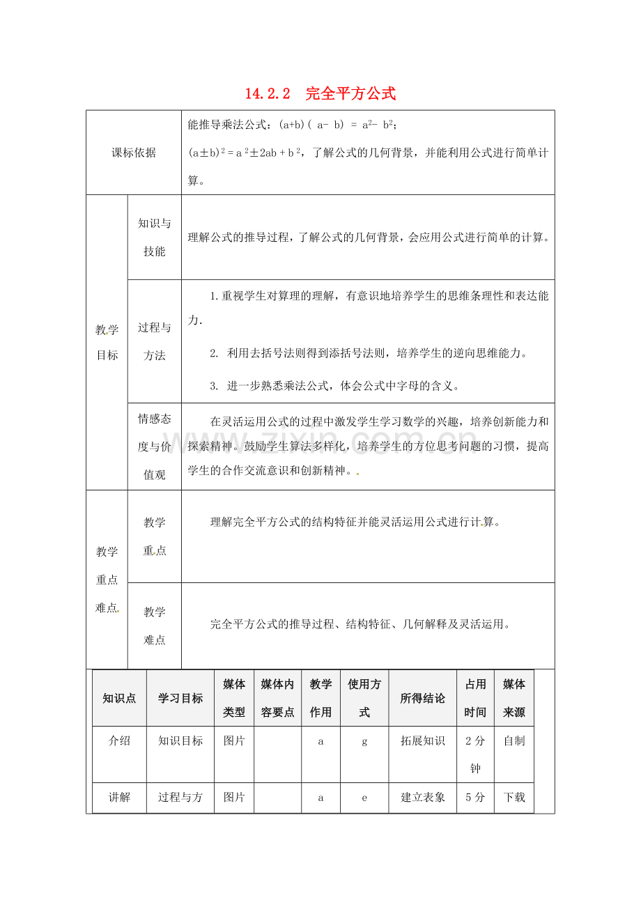 陕西省安康市石泉县池河镇八年级数学上册 14.2 乘法公式 14.2.2 完全平方公式教案2 （新版）新人教版-（新版）新人教版初中八年级上册数学教案.doc_第1页