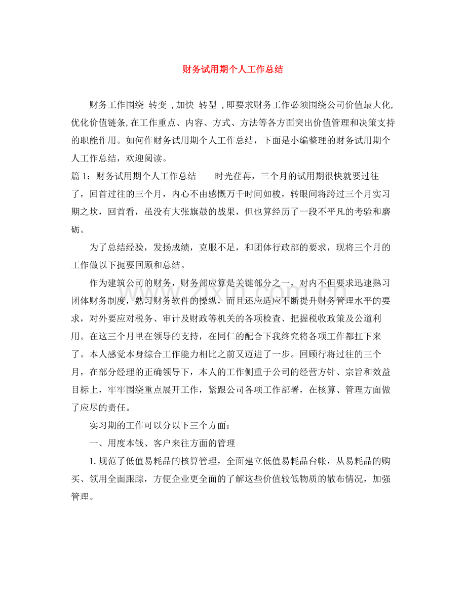 财务试用期个人工作总结.docx_第1页