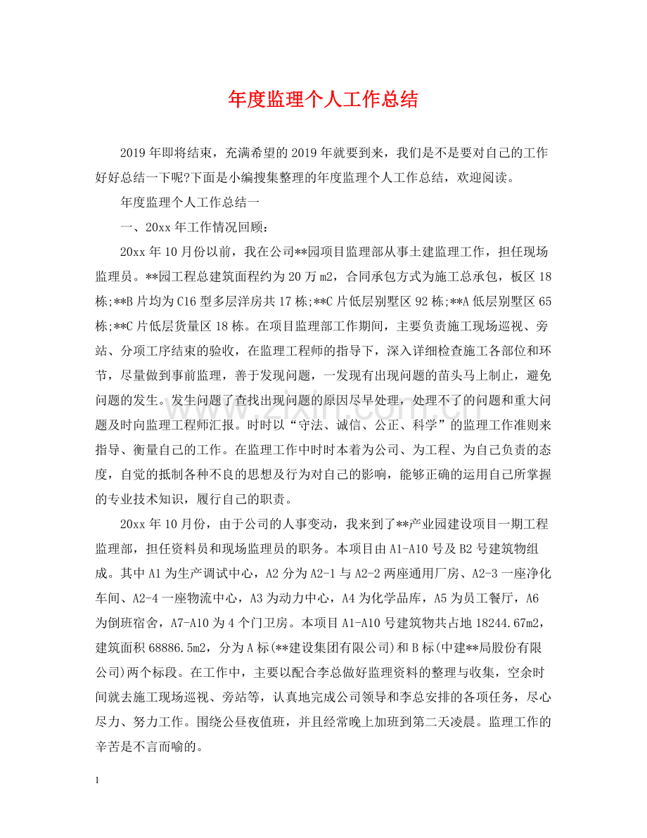 2020年度监理个人工作总结.docx_第1页