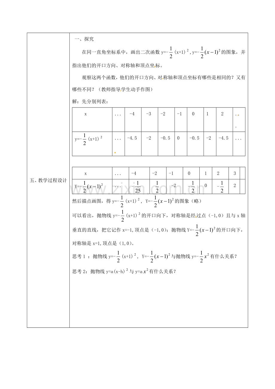 陕西省安康市石泉县池河镇九年级数学上册 22.1.3 二次函数ya(x-h)k的图象和性质（第2课时）教案 （新版）新人教版-（新版）新人教版初中九年级上册数学教案.doc_第2页