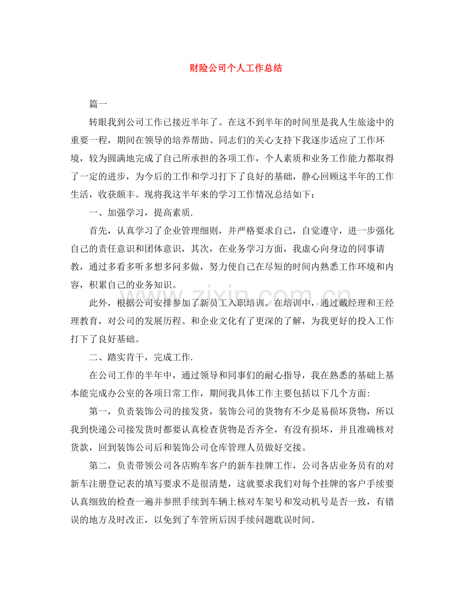 财险公司个人工作总结.docx_第1页