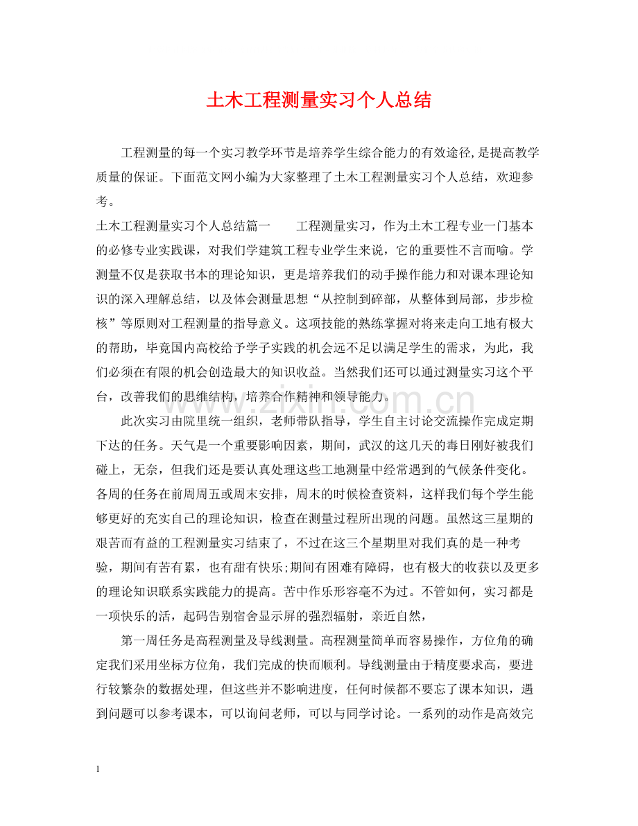 土木工程测量实习个人总结.docx_第1页