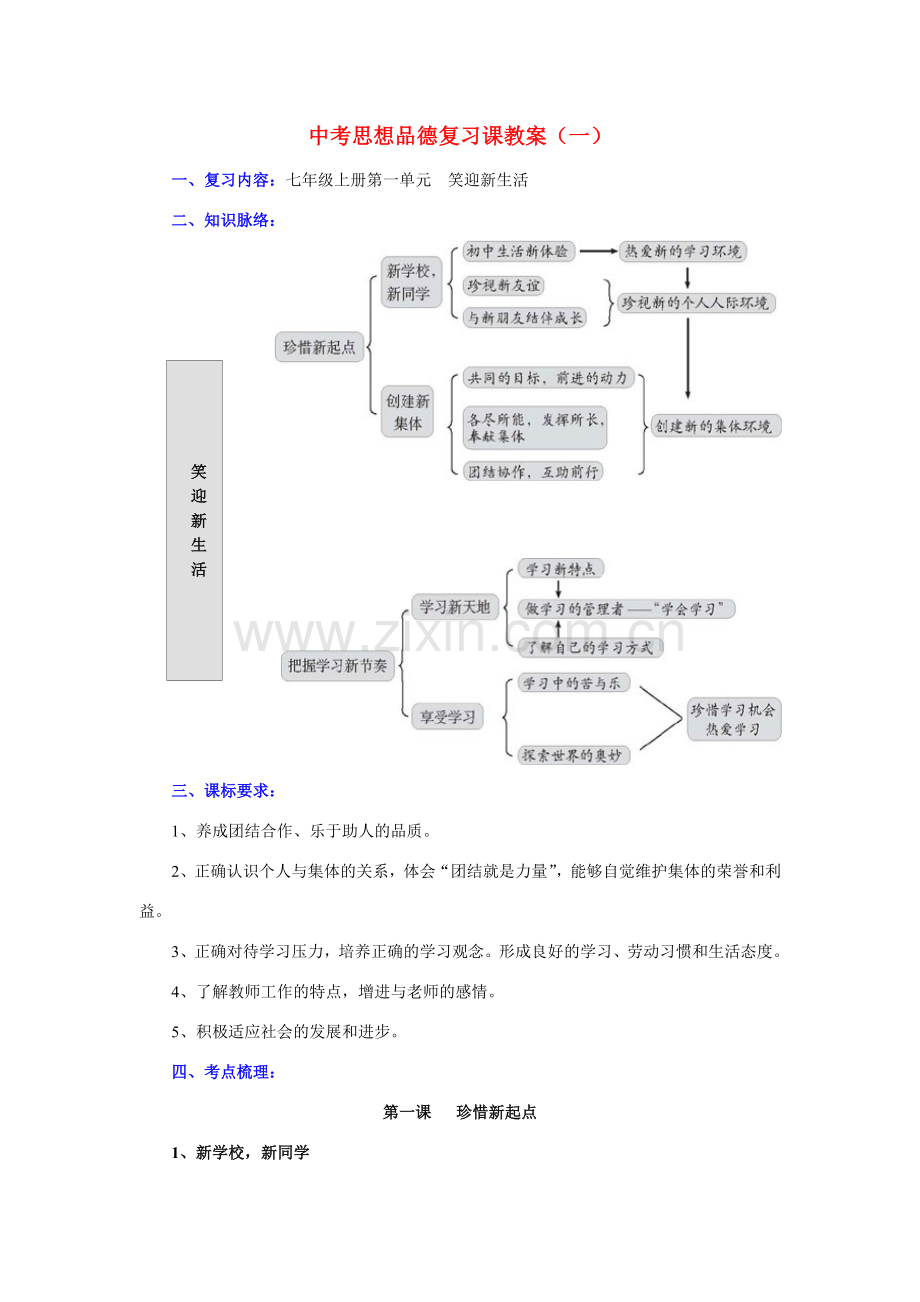 七年级政治上册第一单元笑迎新生活教案.doc_第1页