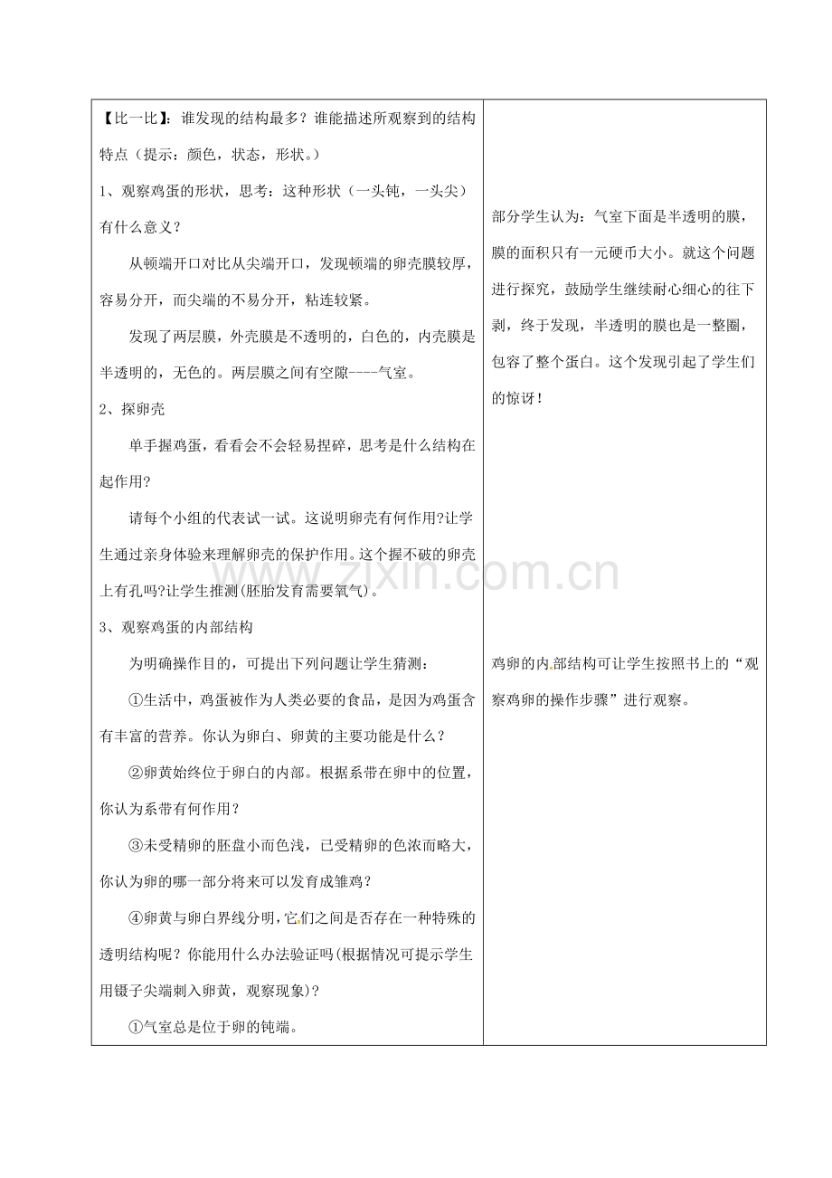 吉林省前郭尔罗斯蒙古族自治县八年级生物下册 7.1.3 观察鸡卵的结构教案 （新版）新人教版-（新版）新人教版初中八年级下册生物教案.doc_第2页