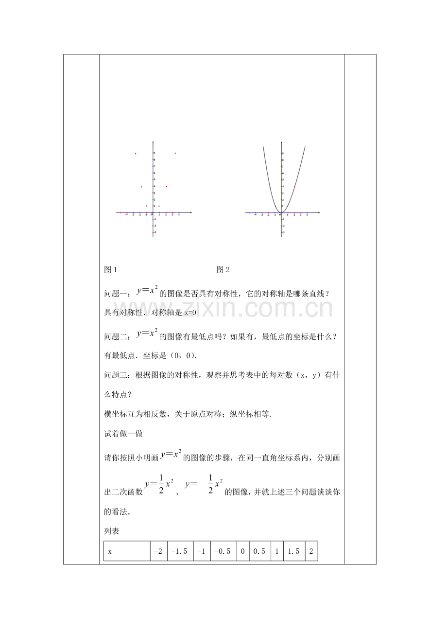 九年级数学下册 第三十章 二次函数 30.2《二次函数的图像和性质（1）》教案 （新版）冀教版-（新版）冀教版初中九年级下册数学教案.doc_第2页