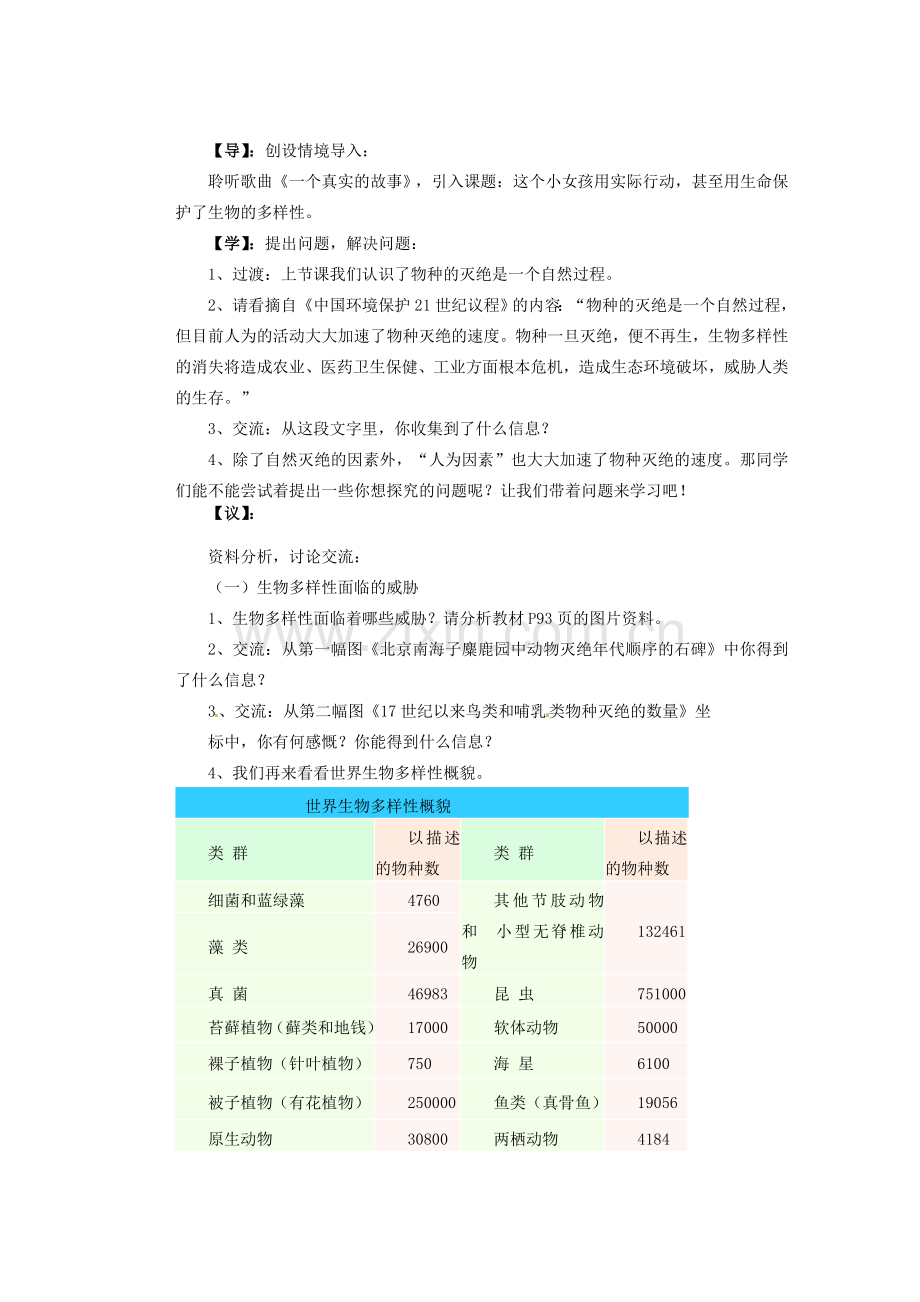 重庆市巴南区马王坪学校八年级生物上册 第6单元 第3章 保护生物的多样性教学案 新人教版.doc_第2页