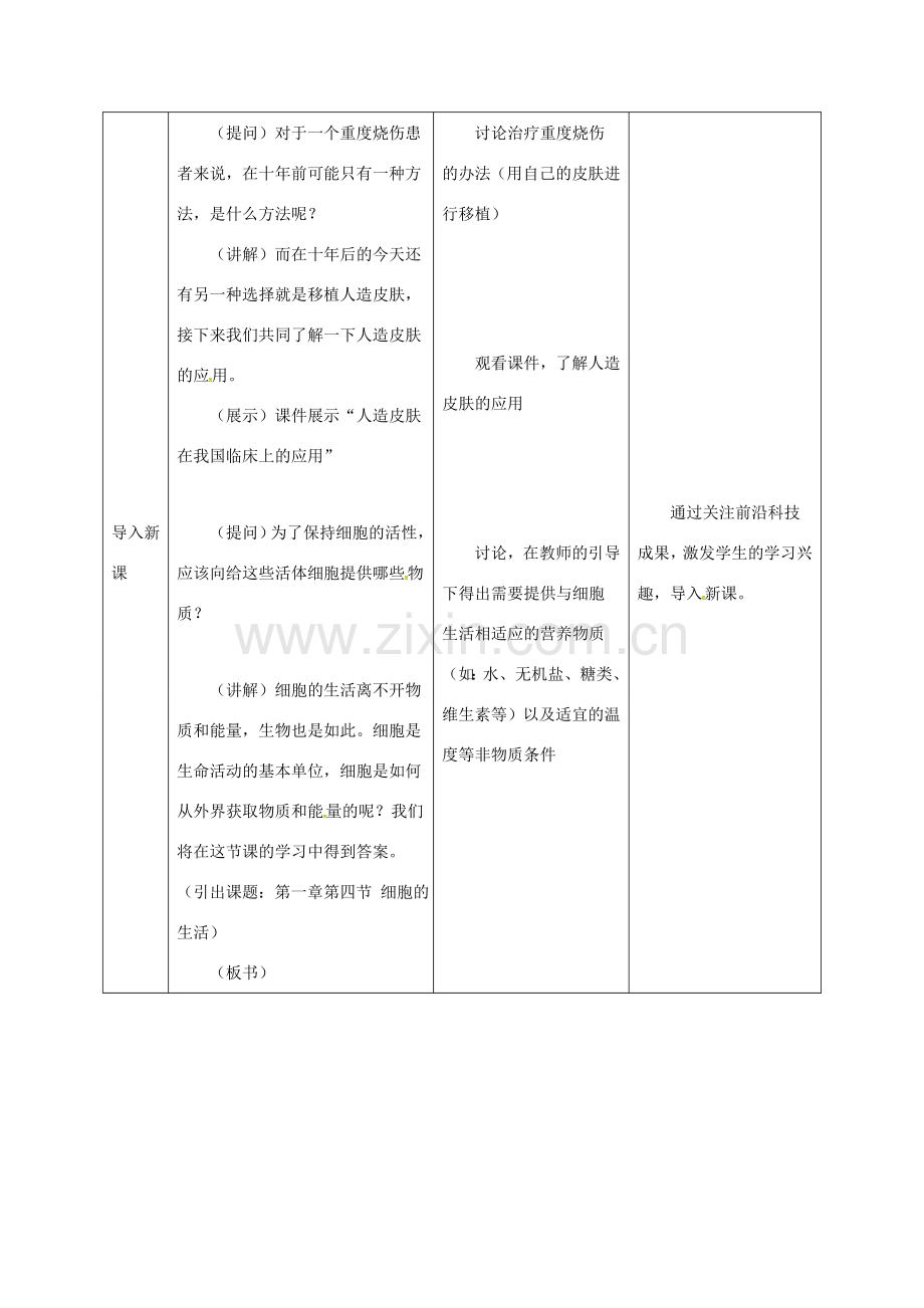 安徽省合肥市长丰县七年级生物上册 2.1.4《细胞的生活》教案2 （新版）新人教版-（新版）新人教版初中七年级上册生物教案.doc_第2页