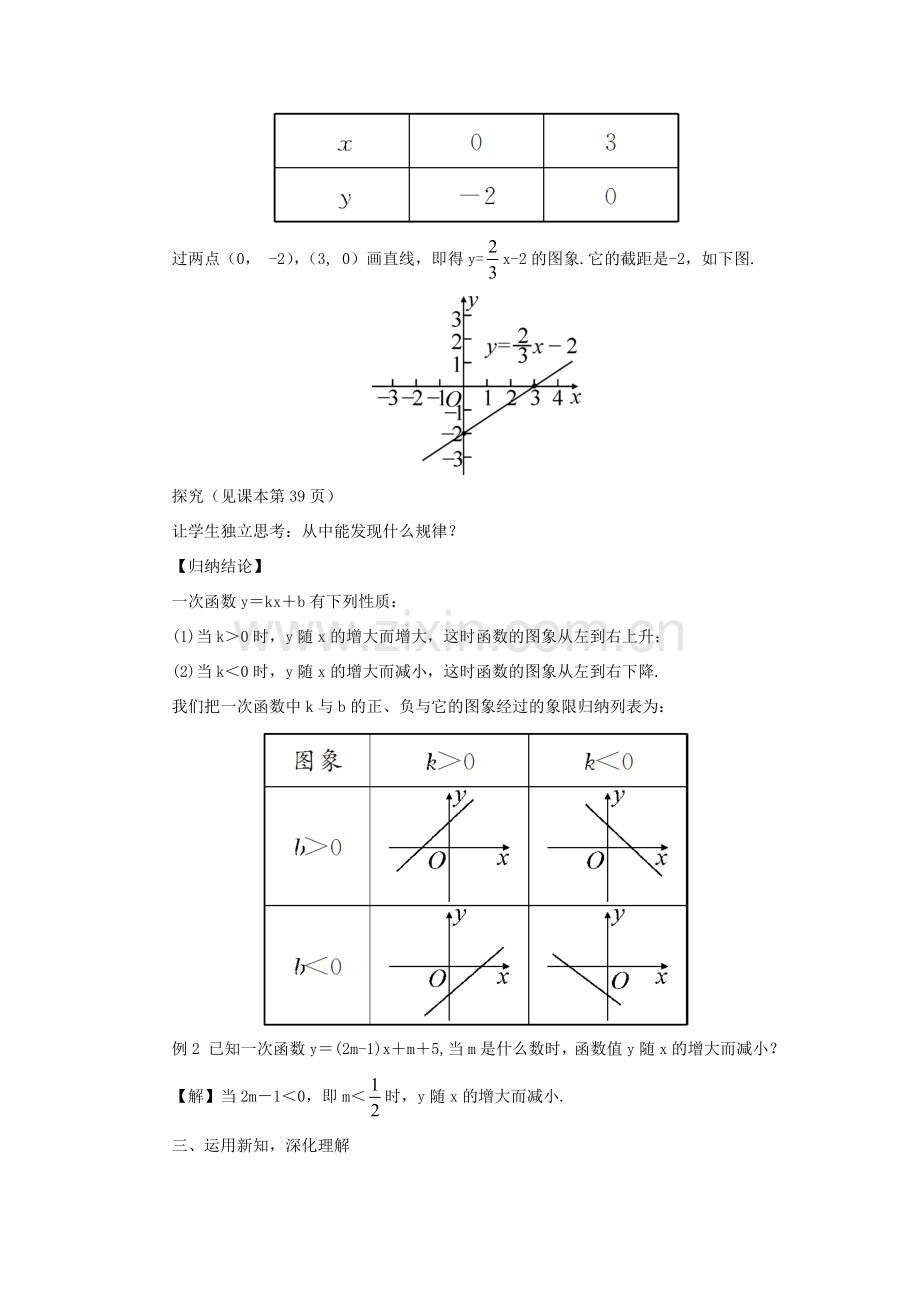 八年级数学上册 第12章 一次函数12.2 一次函数第2课时 一次函数的图象和性质教案 （新版）沪科版-（新版）沪科版初中八年级上册数学教案.doc_第3页