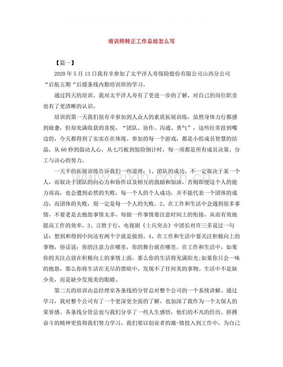 培训师转正工作总结怎么写.docx_第1页