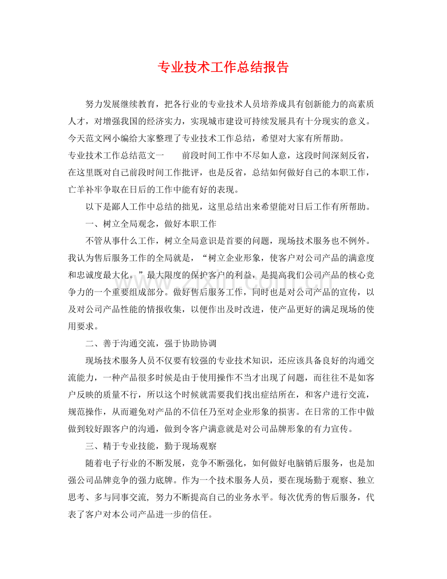 专业技术工作总结报告 .docx_第1页