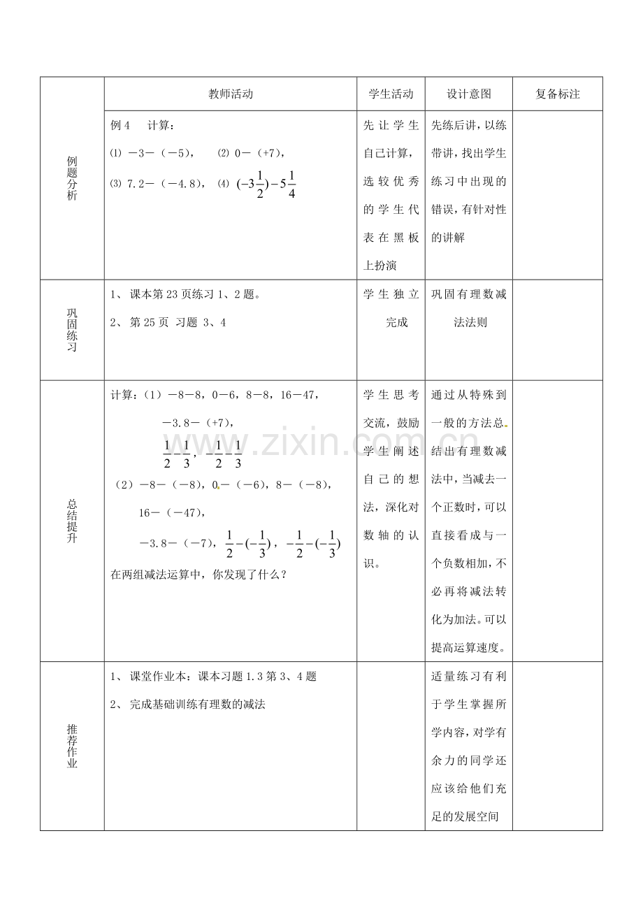 山东省邹平县实验中学七年级数学上册《1.3.2 有理数的减法》教案 （新版）新人教版.doc_第3页