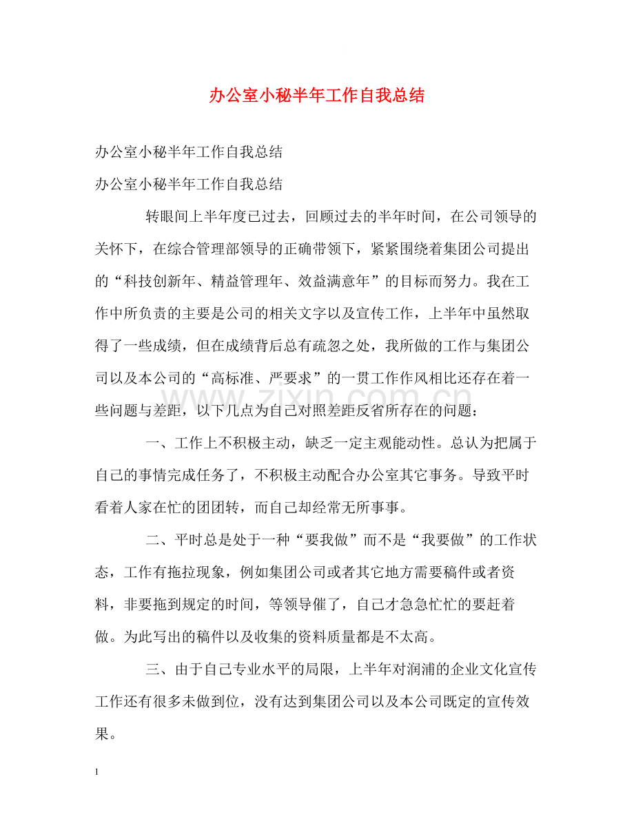 办公室小秘半年工作自我总结.docx_第1页