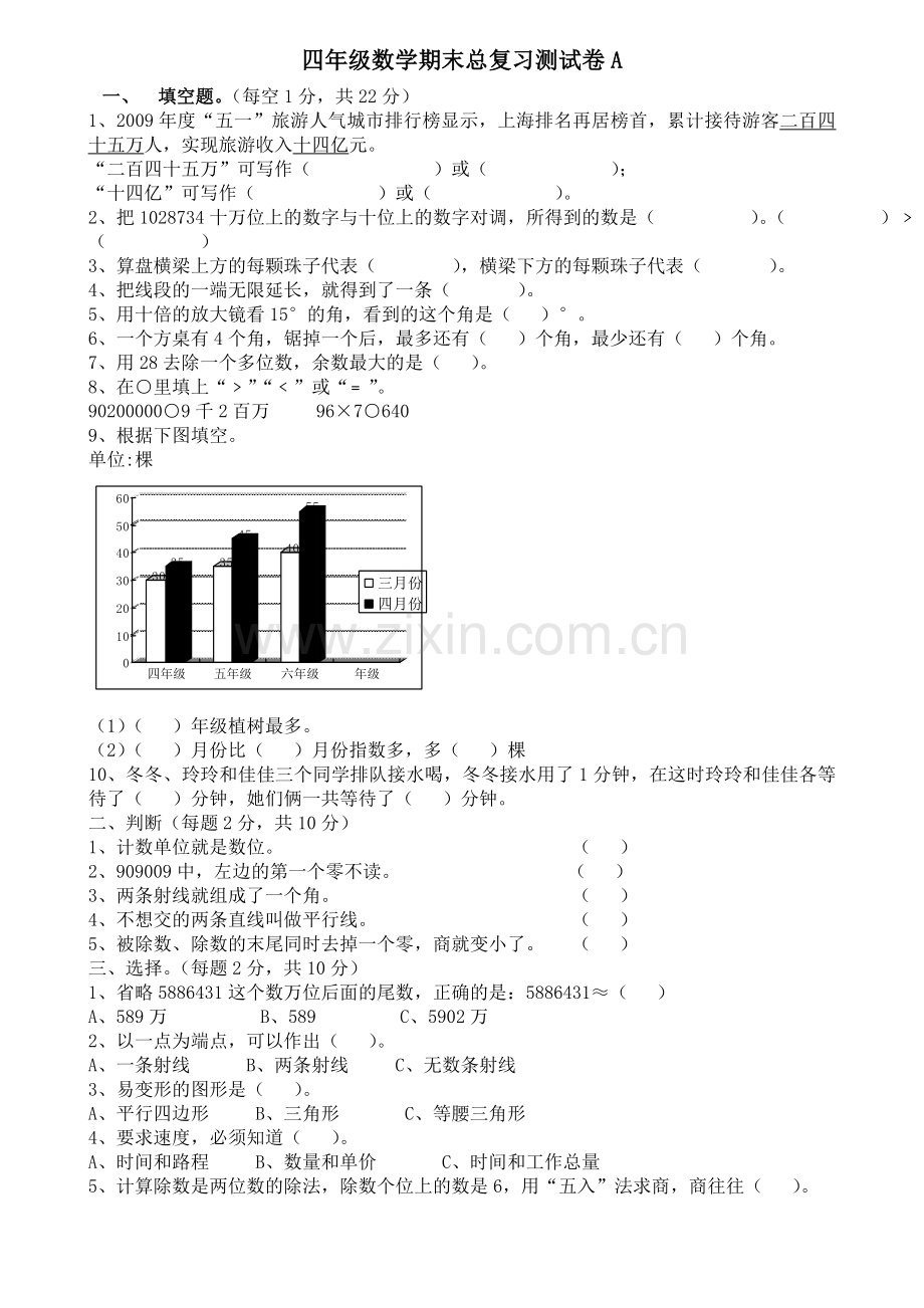 四年级数学期末测试卷.doc_第1页