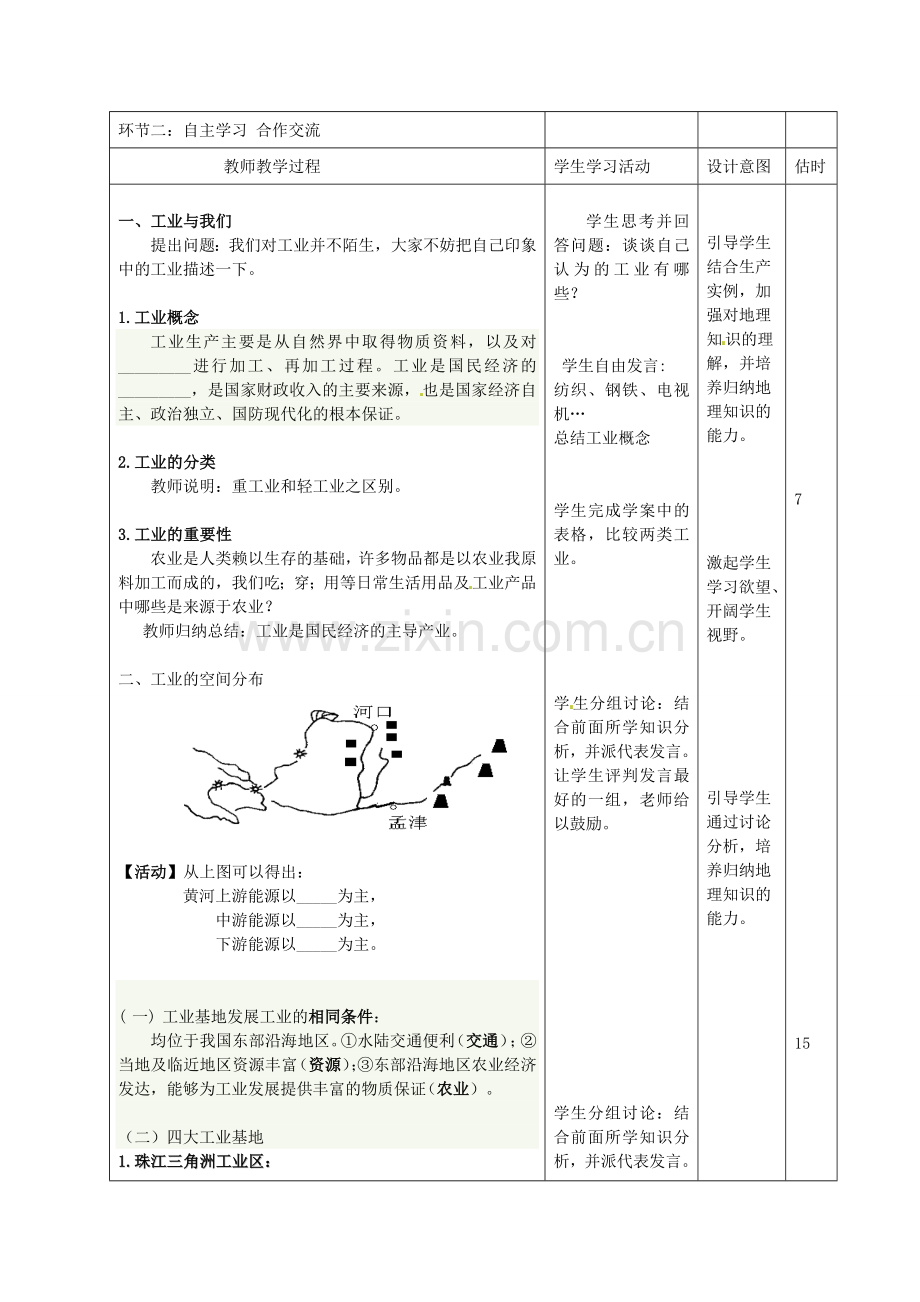 山东省临沭县第三初级中学八年级地理上册《4.3工业的分布与发展》教案.doc_第2页