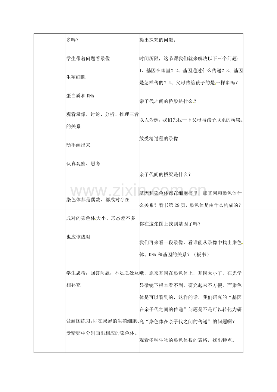 八年级生物下册 7.2.2 基因在亲子代间的传递教案 （新版）新人教版-（新版）新人教版初中八年级下册生物教案.doc_第2页