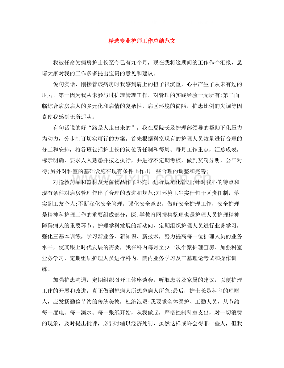 专业护师工作总结范文.docx_第1页