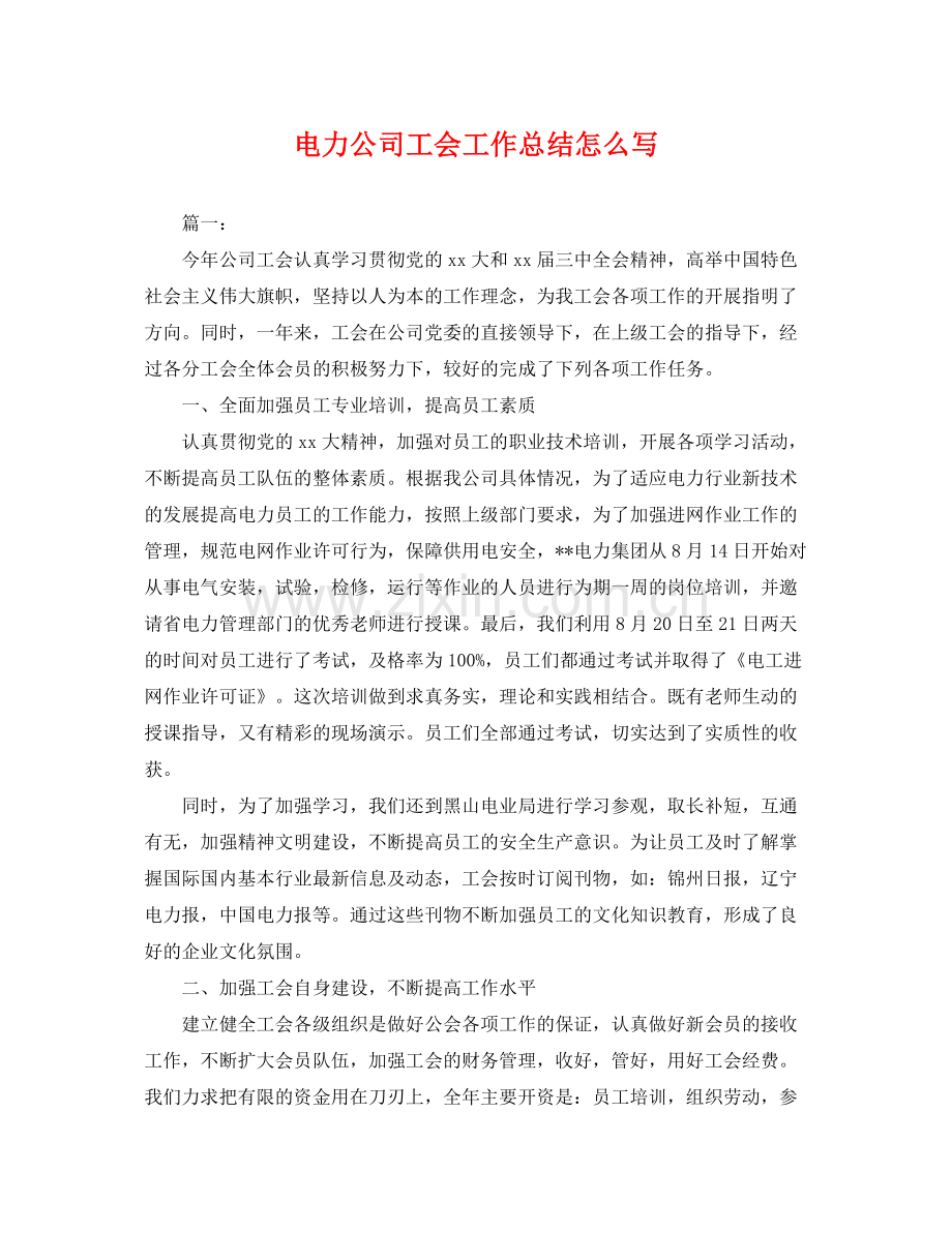 电力公司工会工作总结怎么写 .docx_第1页