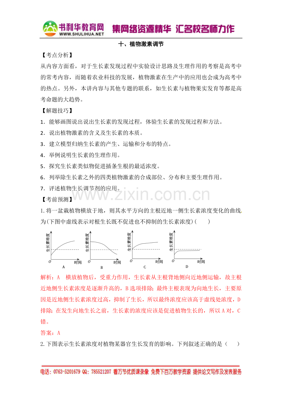 2013高考生物考前冲刺：专题十植物激素调节.doc_第1页