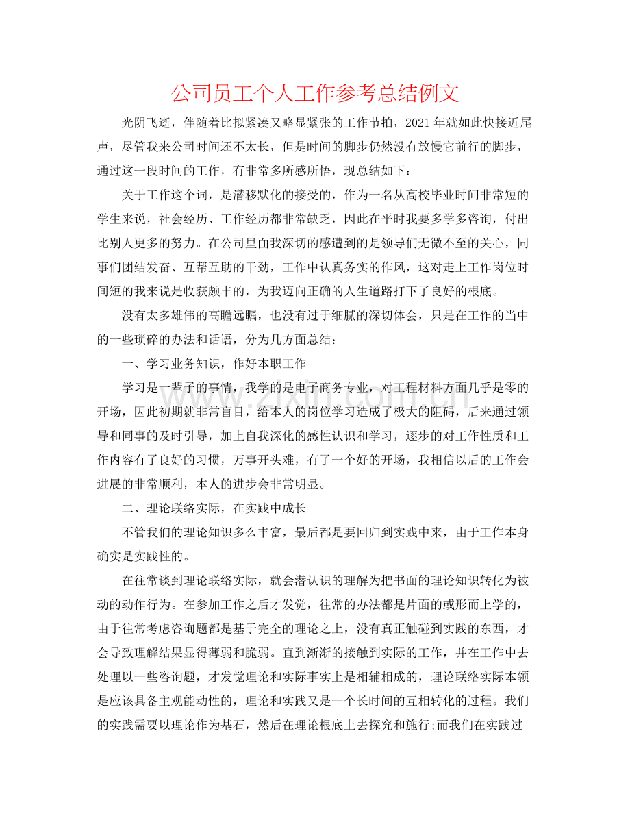 公司员工个人工作参考总结例文.docx_第1页