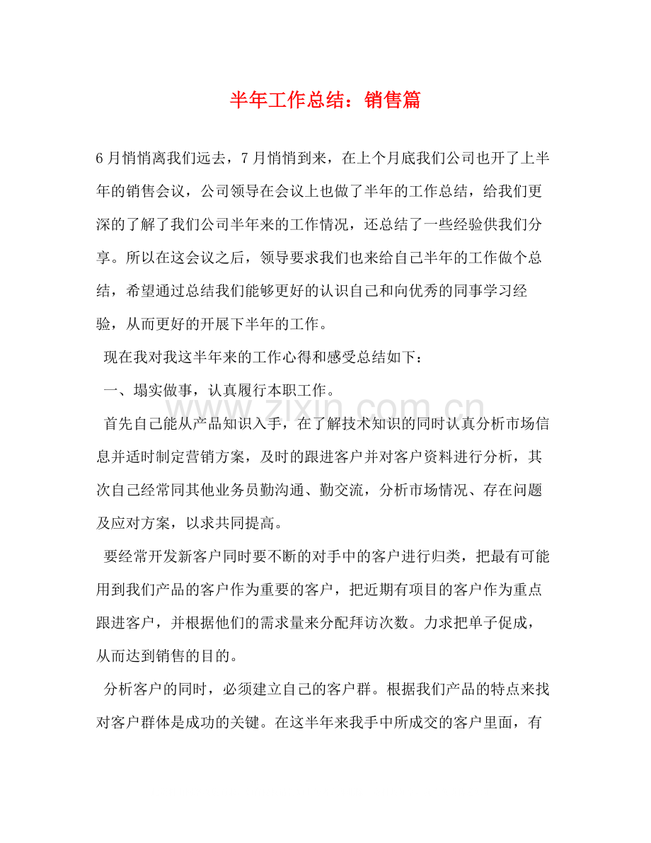 半年工作总结销售篇.docx_第1页