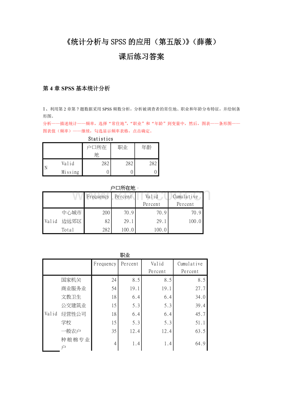 《统计分析与SPSS的应用(第五版)》课后练习答案(第4章).doc_第1页