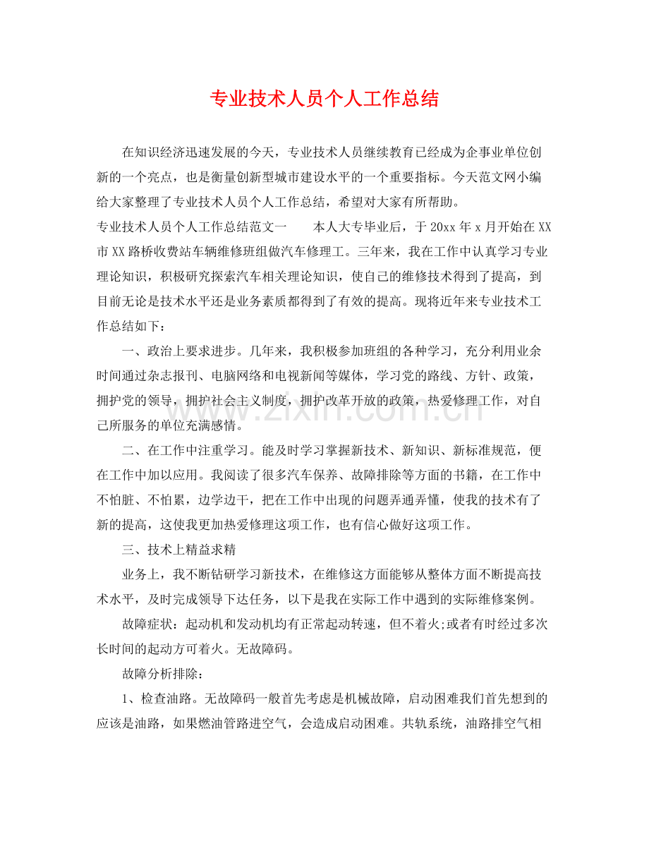 专业技术人员个人工作总结 .docx_第1页