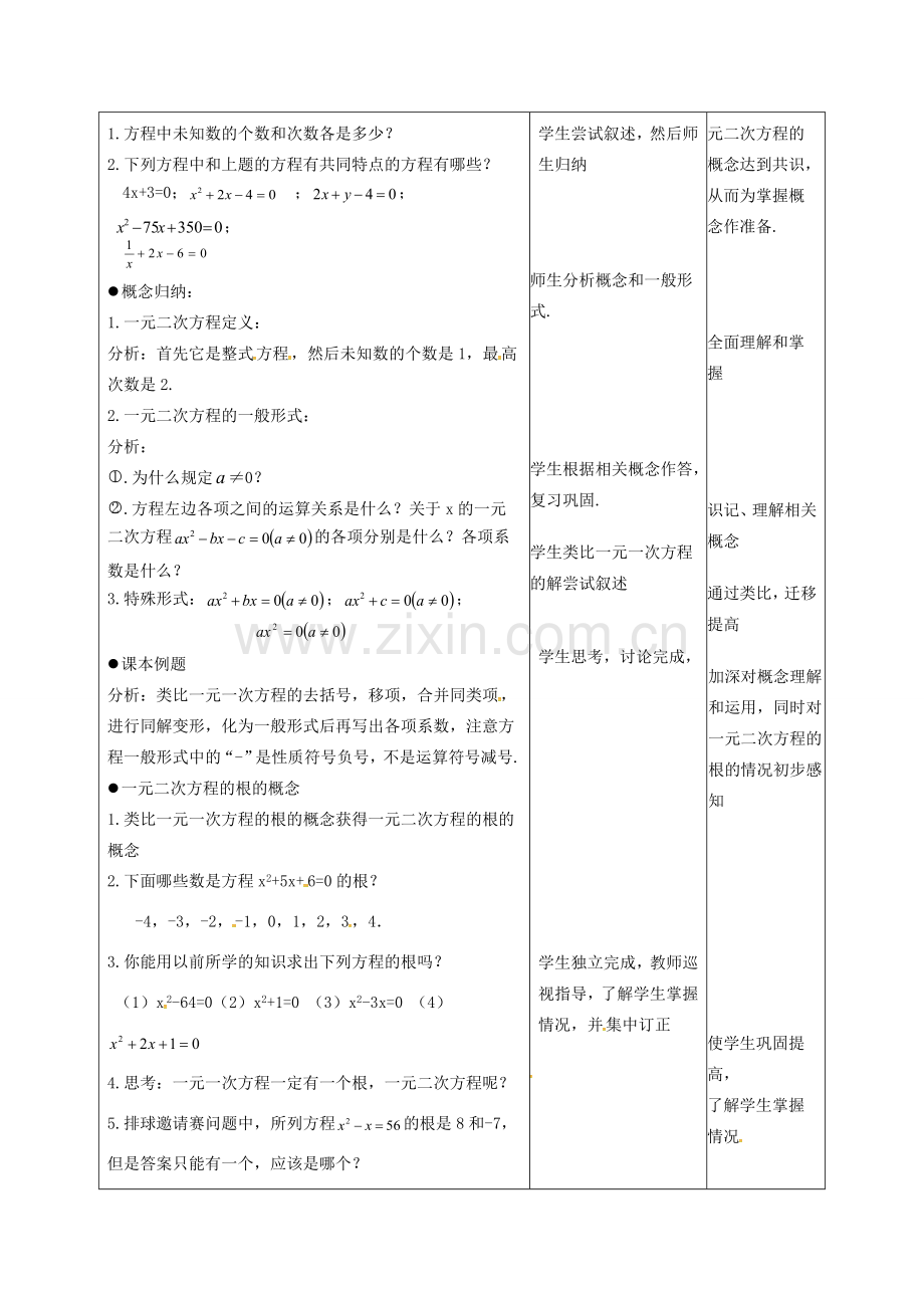 （贵州专用）秋九年级数学上册 21.1 一元二次方程教案2 （新版）新人教版-（新版）新人教版初中九年级上册数学教案.doc_第2页