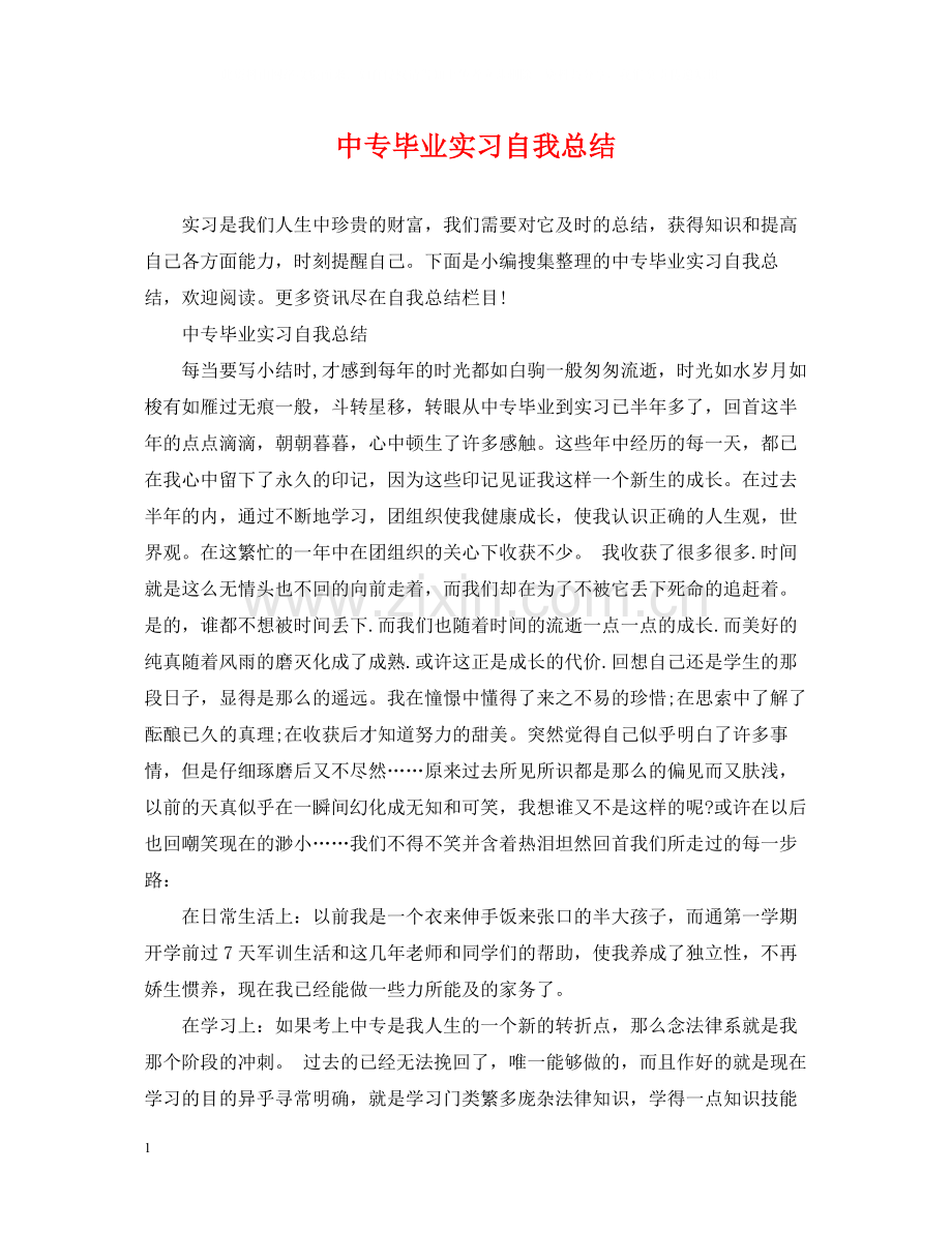 中专毕业实习自我总结.docx_第1页