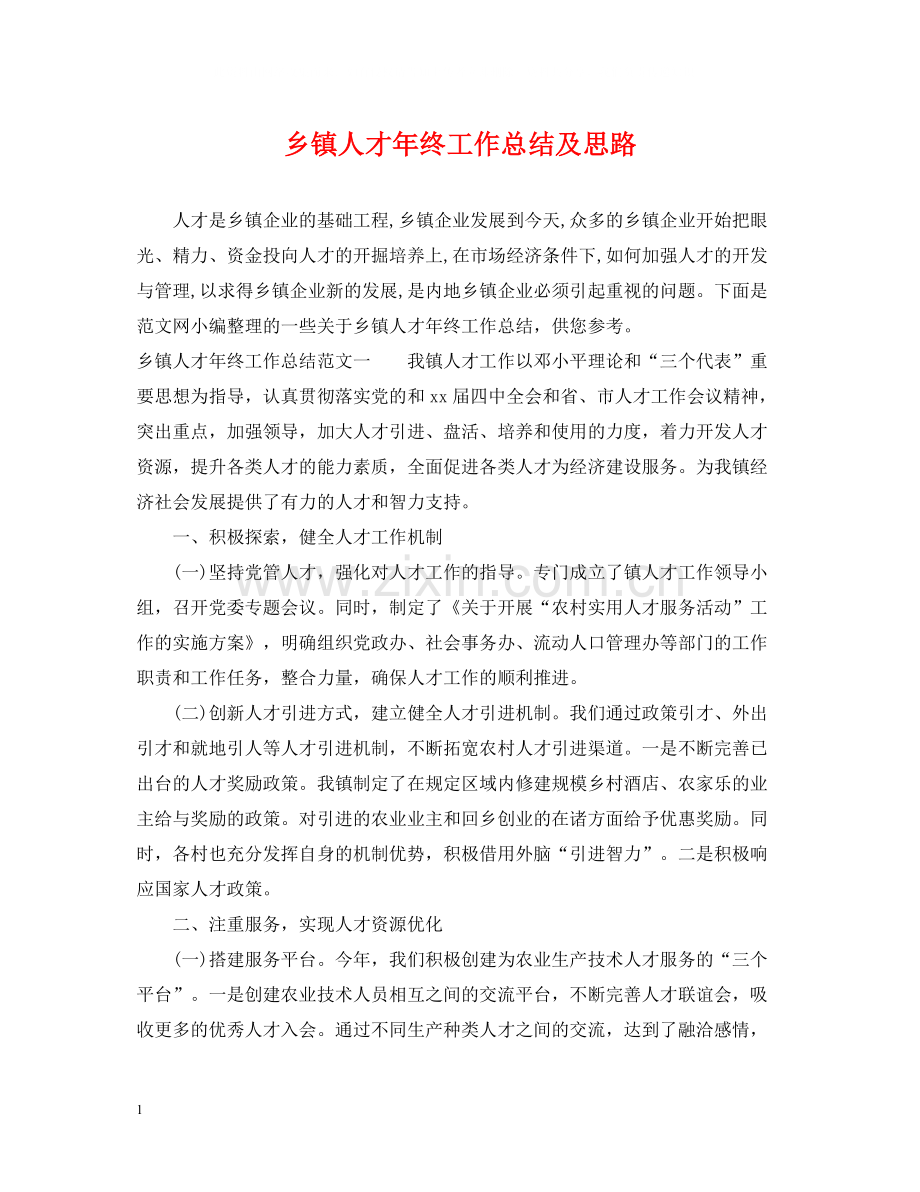 乡镇人才年终工作总结及思路.docx_第1页