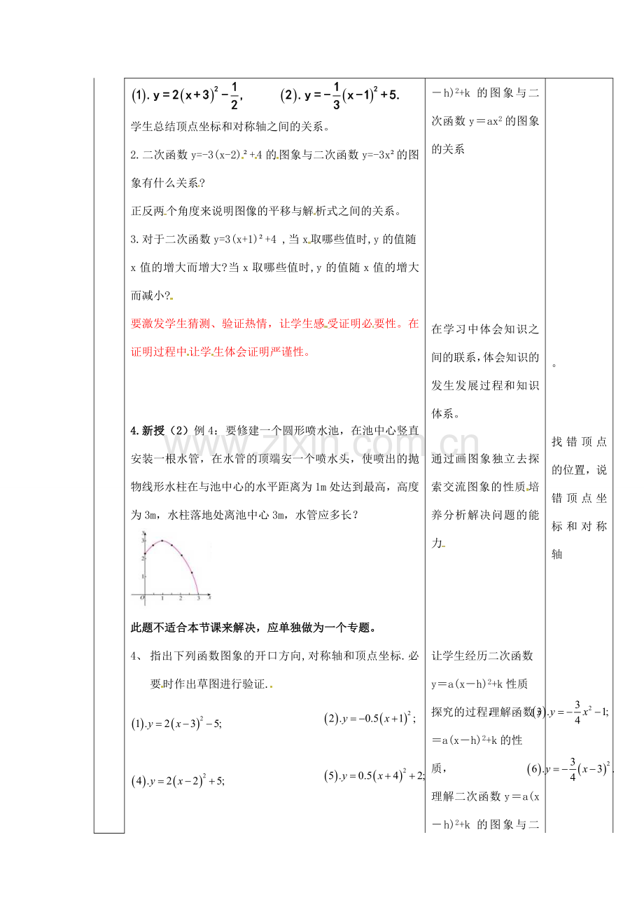 （贵州专用）秋九年级数学上册 22.1.3 第3课时 二次函数ya（x-h）2k的图象和性质教案 （新版）新人教版-（新版）新人教版初中九年级上册数学教案.doc_第3页