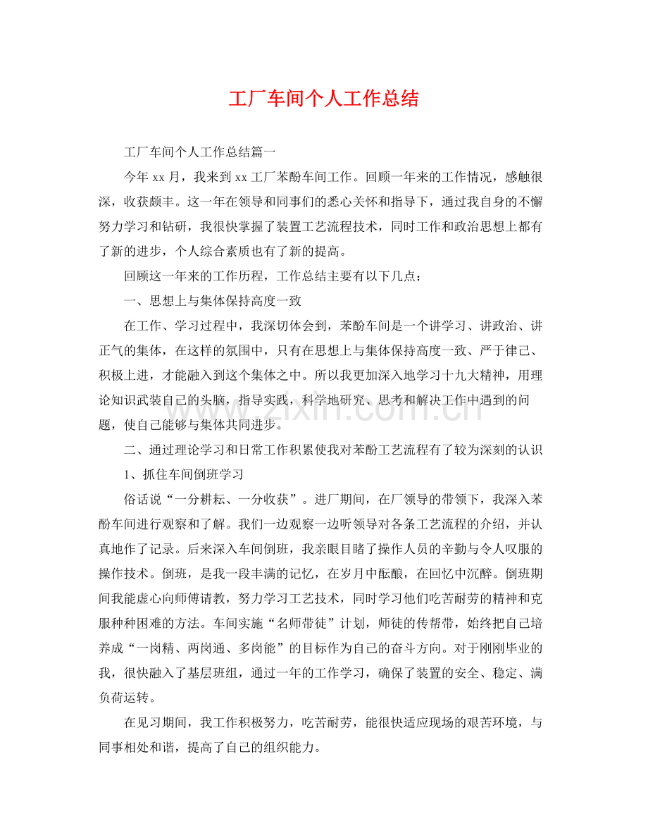 工厂车间个人工作总结 .docx_第1页