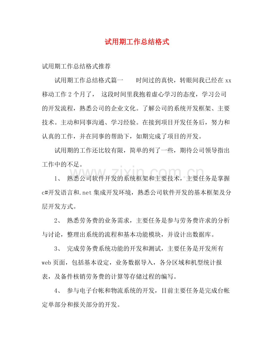 试用期工作总结格式 .docx_第1页